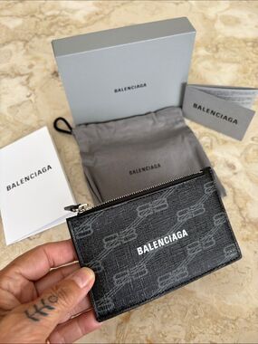 NEW!  Balenciaga Monogram Leather Coin & Card Holder